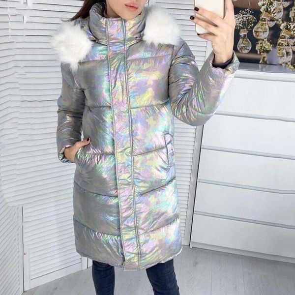 

яркие красочные куртки зимняя теплота хлопок ватник женщины искусственный мех воротник 2020 уличная одежда пальто мода капюшон пальто, Black