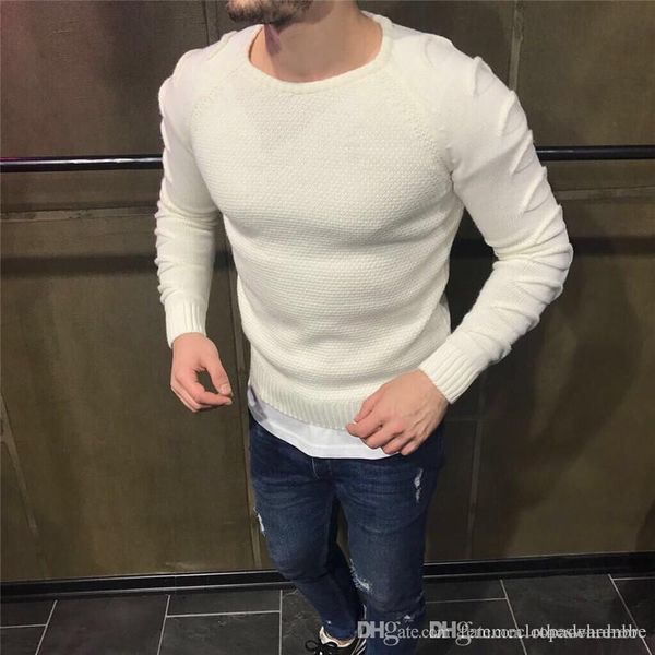 

роскошные дыры мужские свитера с длинным рукавом тонкий o шеи натяжные мужские свитера дизайнер тощий мужчина одежда, White;black