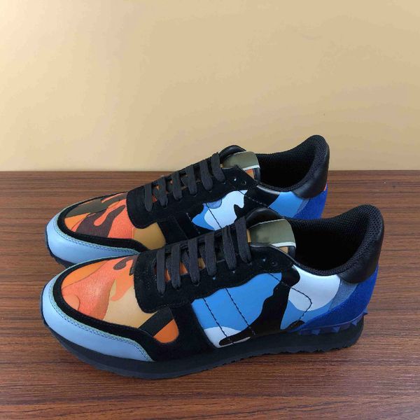 

new sport shoes man women genuine leather rubber stud camouflage rockrunner casual sneakers from italy with box size 35-45, Black