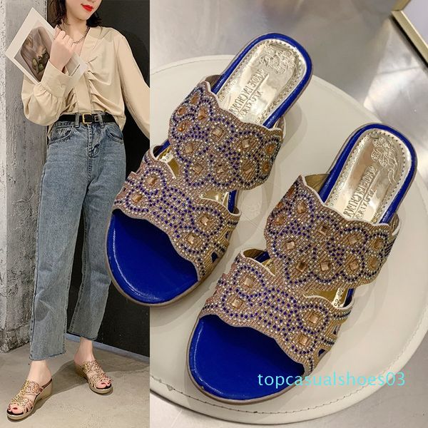 

new black blue flats wedge heel shoes women indoor outside slippers lazy slip artificial leather slippers summer autumn t03