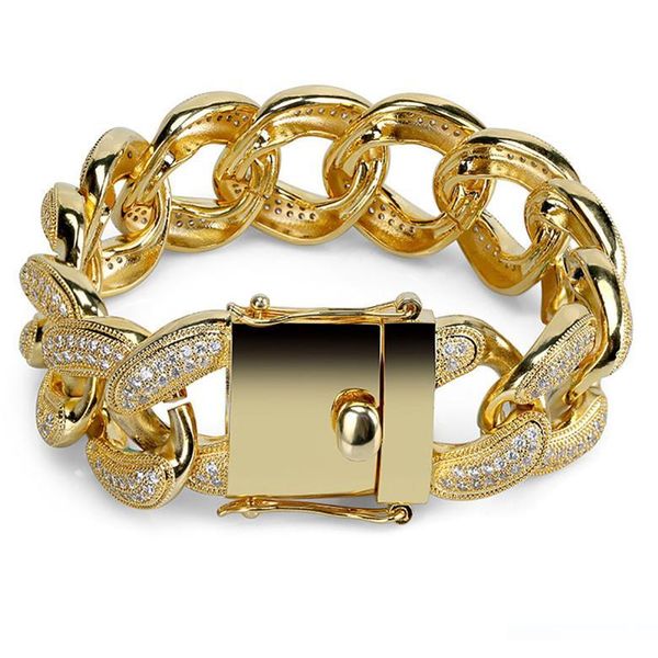 

цепочки браслеты ювелирные изделия европейских и американских стиль luxury bling циркон micro асфальтовая 18k позолоченный 28мм ширина hip h, Black