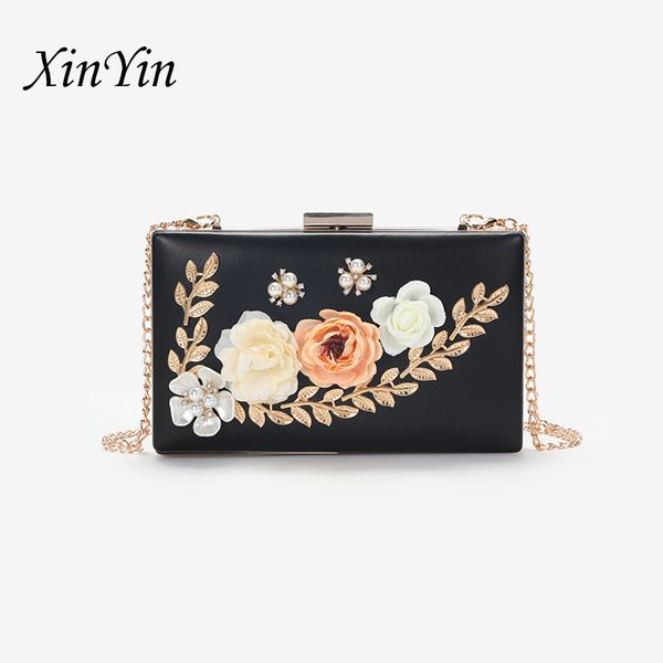 

flowers pearl clutch evening bag wedding party women bags qualities chain women handbag purse phone shoulder messenger