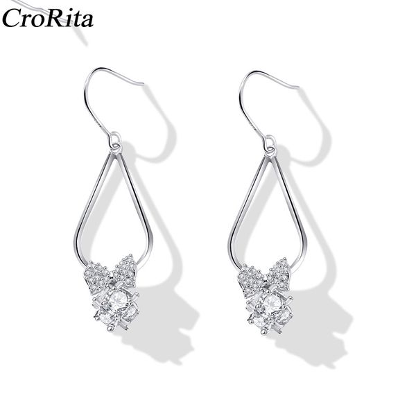 

crorita bow zircon long earrings water drop 925 silver needle simple earrings 2020 new arrival rhinestone crystal gifts