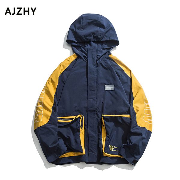 

casual cargo hooded jackets men fashion tracksuit streetwear loose oversize jackets man pockets patchwork zip up track coats, Black;brown