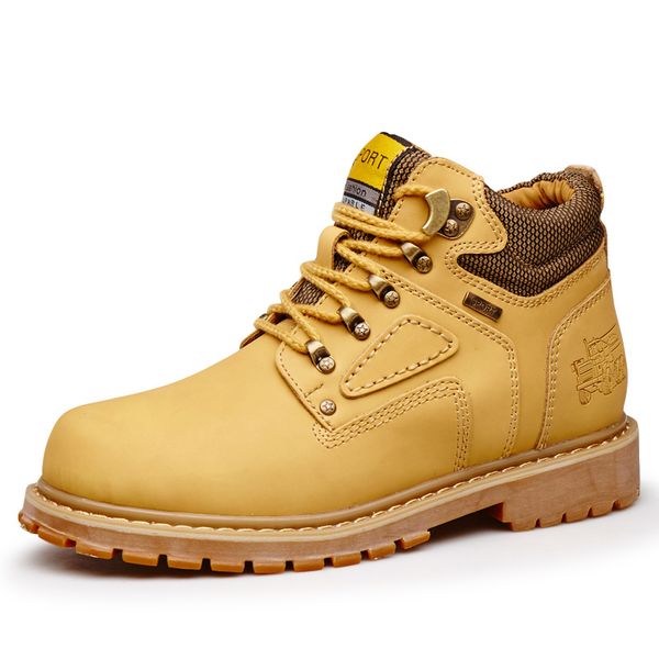 

yellow cat leather ankle boots men timber men casual shoes 2019 land work boots waterproof bot winter shoes big size, Black