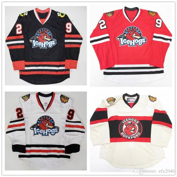 

custom ahl rockford icehogs #29 corey crawford #23 andrew shaw #33 hannu toivonen hockey jerseys stitched logos embroidered your name number, Black