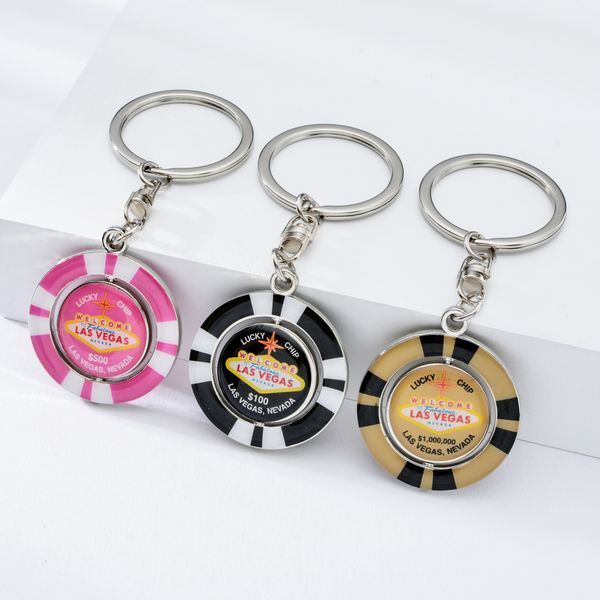 

vicney welcome las vegas keychain trendy lucky chip style key chain for men $500 $1000 chip car bag keyring jewelry gifts, Silver