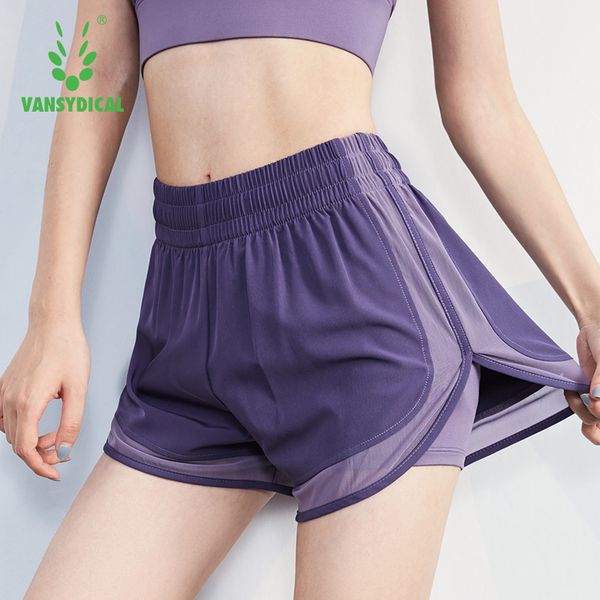 

vansydical 2 in 1 running shorts women yoga gym short trousers double layers breathable fitness workout sport shorts women, Black;blue
