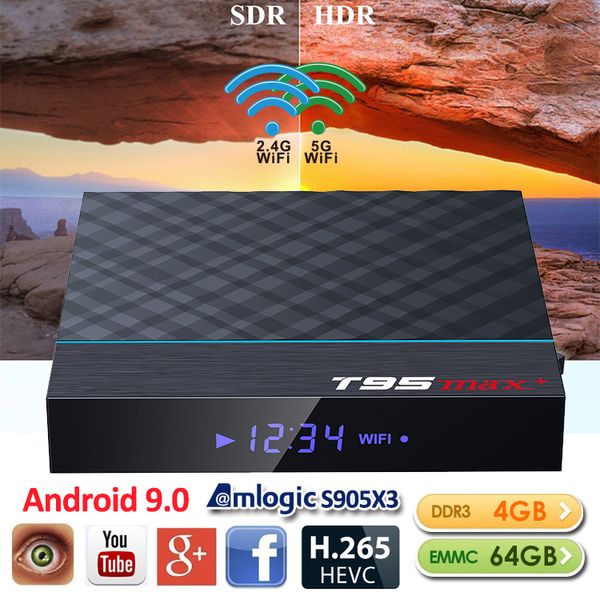 

t95 max + amlogic s905x3 android 9.0 ott tv box 4gb 64gb dual-band wifi 2.4g + 5g bt4.0 x96 air h96 max