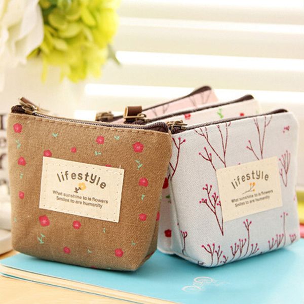 

1pc canvas purse card key mini purse pouch canvas bag small zipper coin card holder wallet four colors available, White