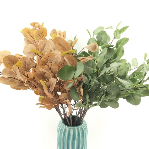 

6 stems artificial plant silk plastic flower and leaf simulated eucalyptus green grass wedding home decoration table decors