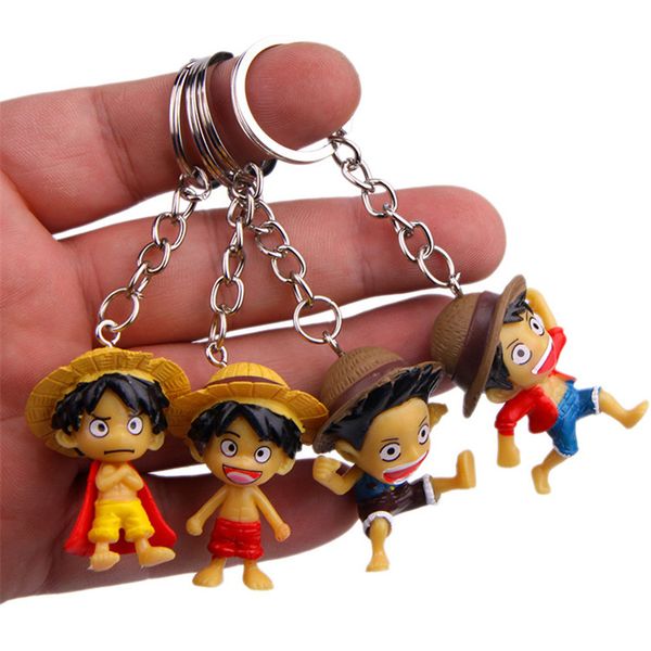 

4pcs/lot cute cartoon anime one piece keychain pvc luffy key chain keyring trinkets car purse key chains bag charms, Silver