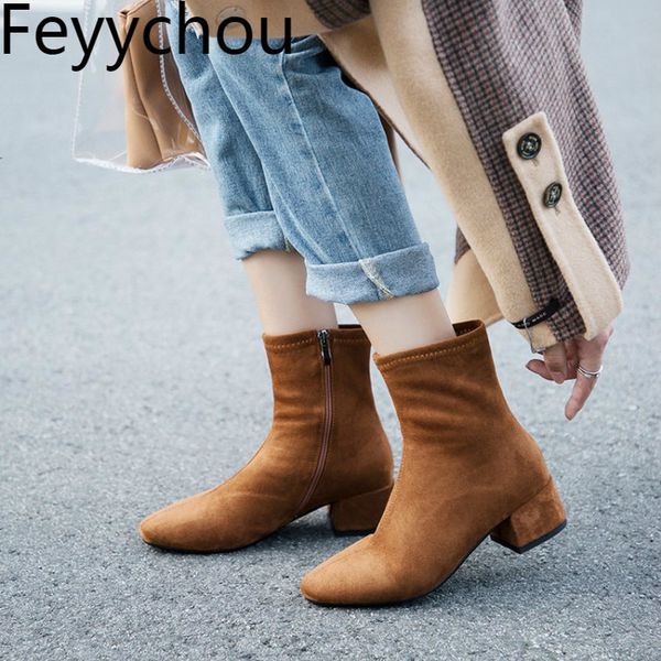 

women's boots med heel warm flock square toe zip mid-calf knight boots thick heel 2018 new fashion black brown beige size 34-44