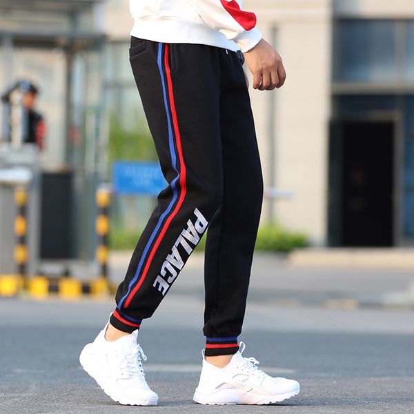 

palaces classic tide brand sweat pants mens designer sports pants printed trousers boutique slim sports pants hip-hop trousers, Black