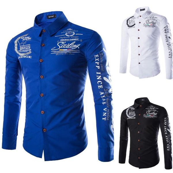 

features shirts men casual jeans shirt letter print long sleeve casual slim fit male shirts business shirt