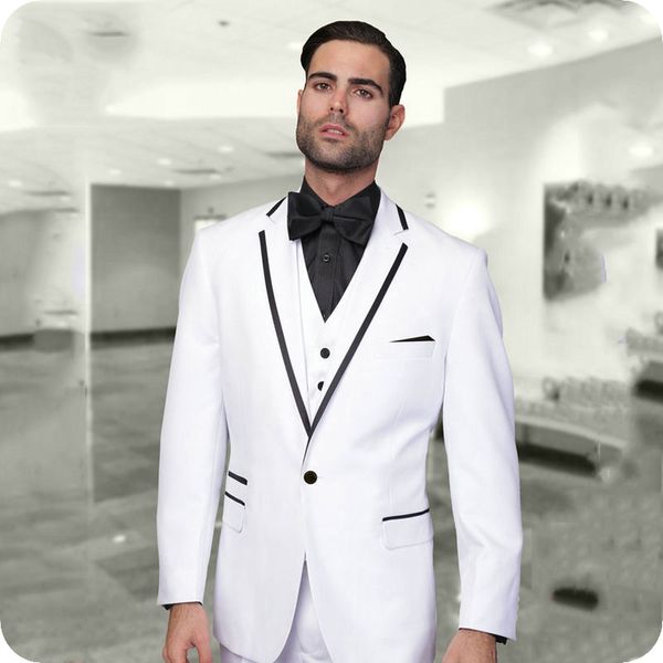 

tailored white men wedding suit black notched lapel custom made groom tuxedo blazer man jacket 3piece slim fit groomsmen wear costume homme, Black;gray