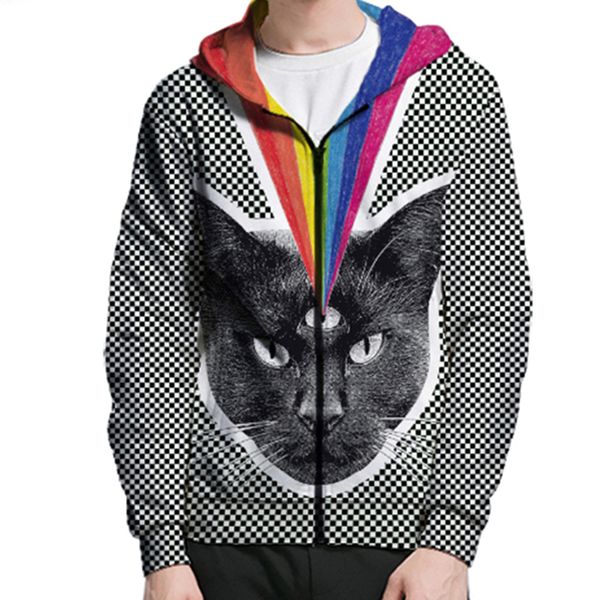 

hoodies sport shirt men hat zipper plaid running jackets fitness sports 2019 new winter autumn cat pattern men's sportswear, Black;red