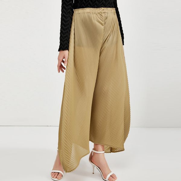 

дизайнер новые брюки женщины упругие сыпучие длинные плиссированные брюки твердые брюки streetwear мода, Black;white