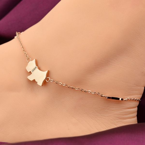 

voguess cute dog anklet bracelet chain in rose gold color titanium steel barefoot anklet fashion foot jewelry for women girls, Red;blue