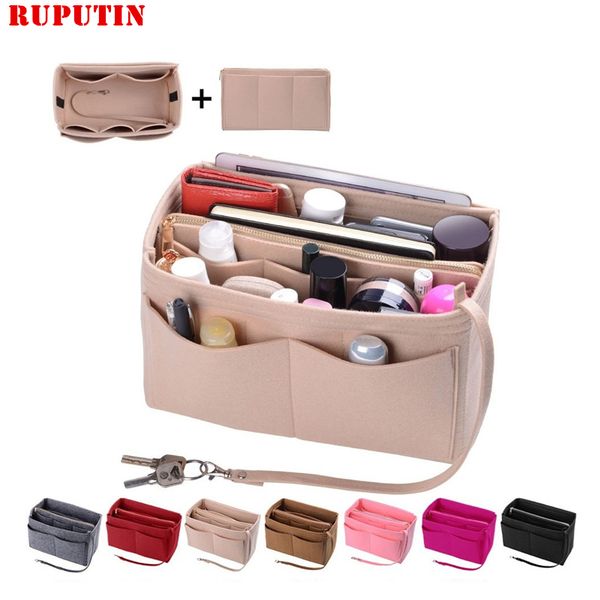 

new popular women's makeup organizer felt cloth insert bag multi-functional travel cosmetic bag girl storage toiletry liner bags