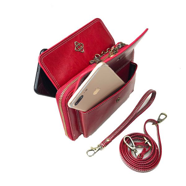 

phone wallet female long with double pocket wristband single shoulder strap multifunctional ladies purse slim women wallets, Red;black