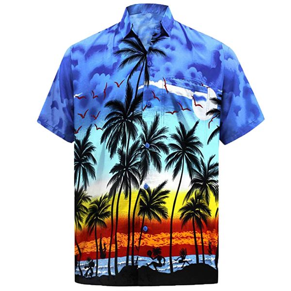 

men's shirt button hawaiian print beach short sleeve shirt summer fake pocket quick dry male blouse camisa masculina, White;black