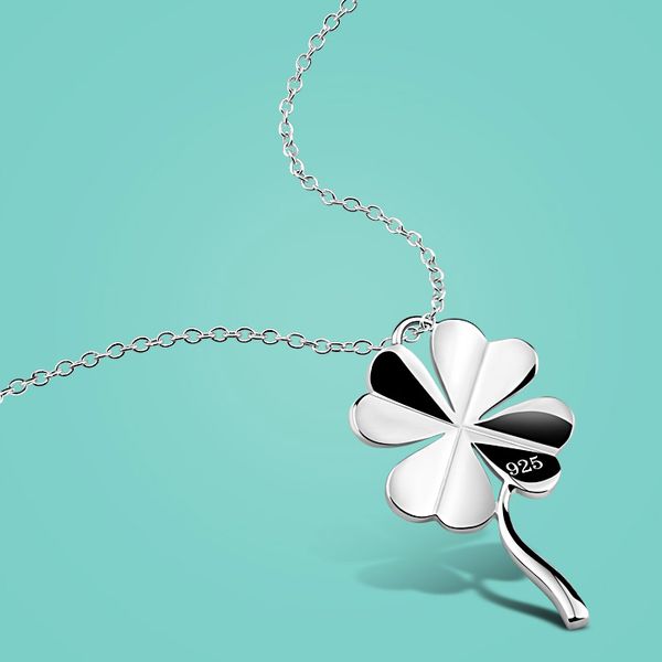 

simple 925 sterling silver necklace women's cute clover pendant solid silver clavicle chain charm jewelery valentine's day gift