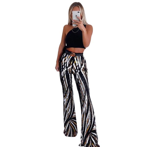 

ins sequined светоотражающие расклешенных брюках женщин зима новый европейский и американский стиль цвета полосатый высокой талии сыпучие-fi, Black;white