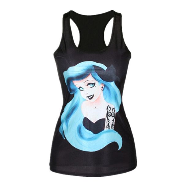 

tank new women t shirt the little mermaid vest ariel cartoon print camisole fashion punk drop shipping, White