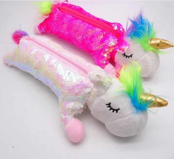 Unicorn Косметика Сумки Утеплители Реверсивный Русалка Sequined Pen Карманы Плюшевые Косметические контейнеры Путешествия Портативный пенал GD32