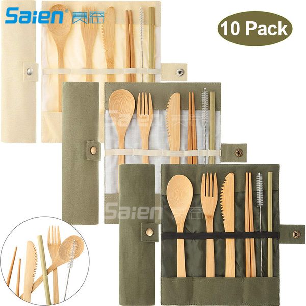 Экологию Flatware Set, Bamboo Travel Посуда, Кемпинг Посуда Набор портативный Посуда Set, нож, вилка, ложка, многоразовый соломка Chopstic