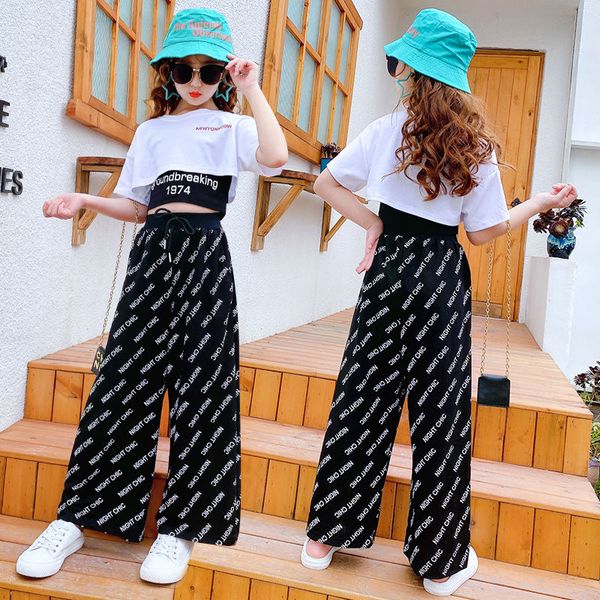 

summer clothes for girls vest + t-shirts + wide leg pants costumes for girls teenage kids clothes set 6 8 10 12 13 14 year, White