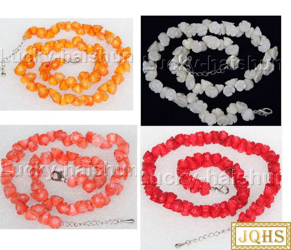 

jqhs 17"-19" 10mm flower carved yellow pink white red coral necklace 18kgp clasp j12508-4, Silver