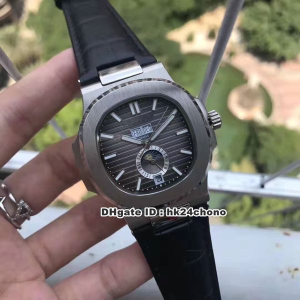 

16 style watches nautilus annual calendar moon phase autoamtic mens watch 5726a-001 gray dial leather strap gents wristwatches, Slivery;brown