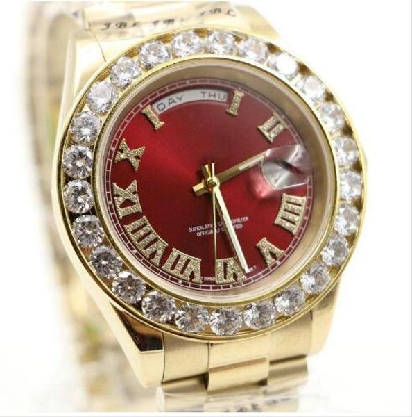 

2019 president day date 18k gold perpetual luxury mens watch big diamond bezel gold stainless steel original strap automatic men watches, Slivery;brown