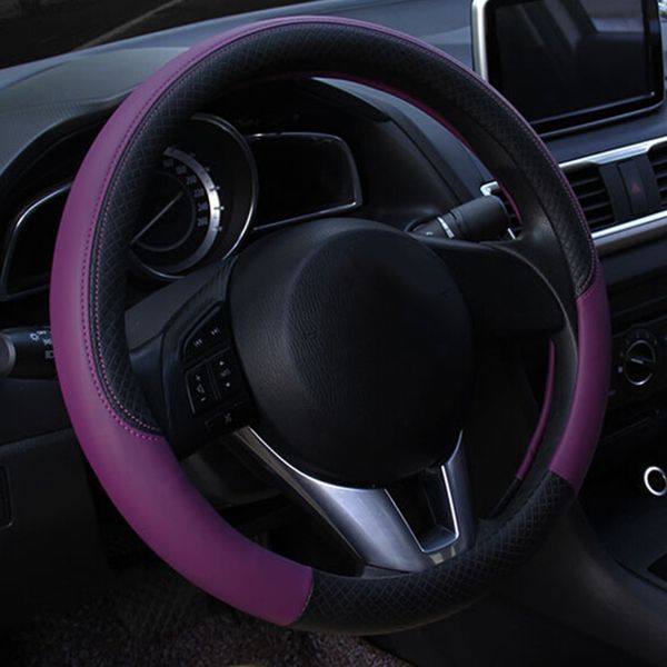 

car steering wheel cover black&red anti-slip protector pu leather universal 38cm