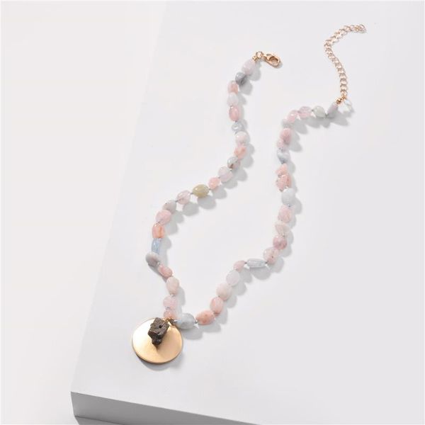 

natural stone necklace for women round copper metal pendent necklace mixcolor beadeds choker fasion jewelry, Silver