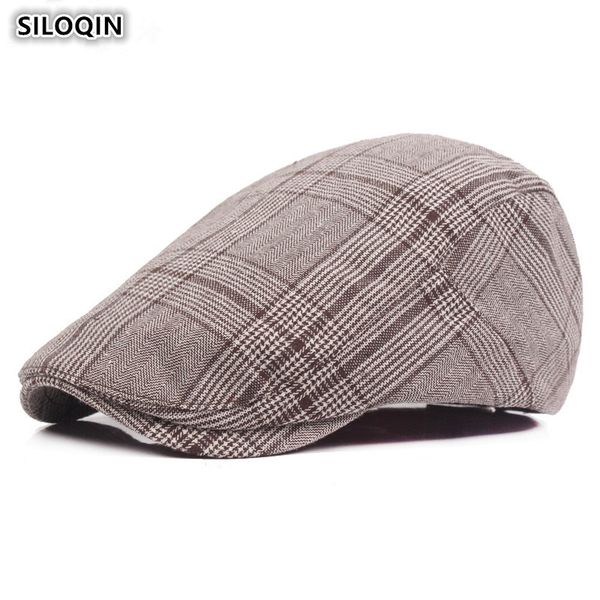 

siloqin adjustable men's cotton plaid berets snapback spring autumn woman leisure tourism mountaineering sunshade hat casquette, Blue;gray