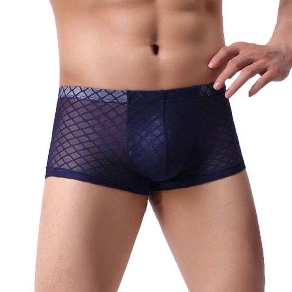 

transparent underwear men gay mesh solid breathable boxers quick dry fashion panties calzoncillo hombre #30, Black;white