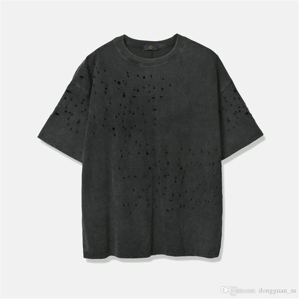 

разорванные отверстия мучительных тенниска 2020ss vintage черный короткий рукав хлопок тройник, White;black