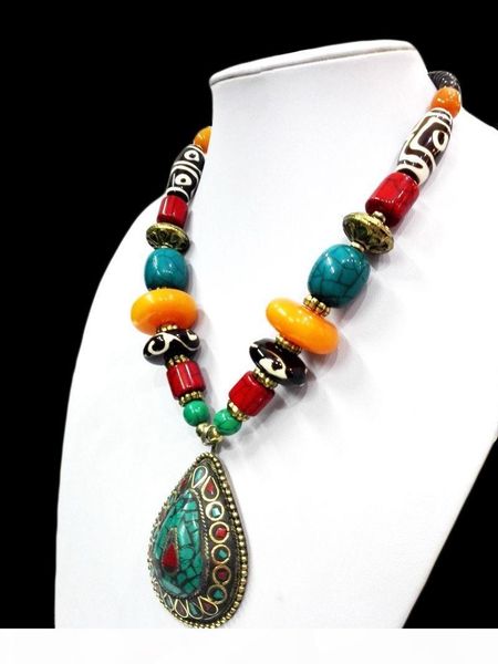 

18 «» этнические яркие водослива ожерелье бирюзы howlite дзи шарик amber oyzz-008, Black