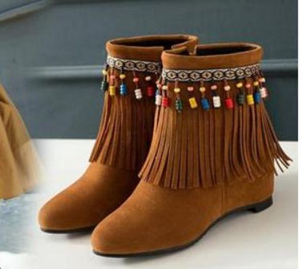 

2019 women's boots in winter with new style slope heel round head suede @6083, Black
