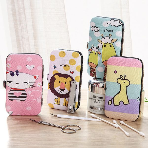 

7pcs/set new pony giraffe lion manicure nail clippers pedicure set pink portable travel hygiene kit nail cutter tools
