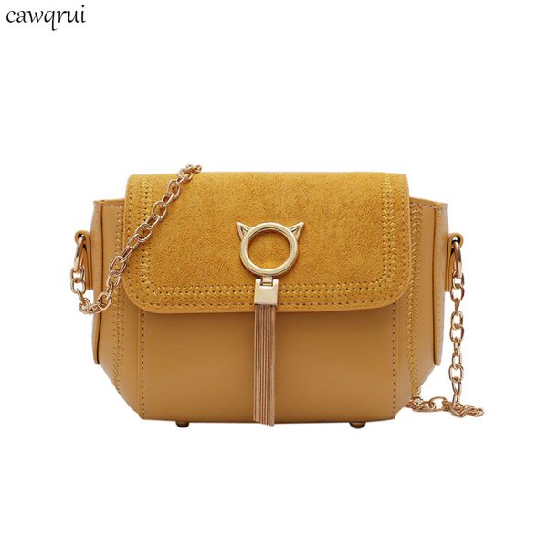 

women's bag brand design fashion handbag with tassel cute cat shoulder bag frosted pu leather flapcrossbody bags chain clutch