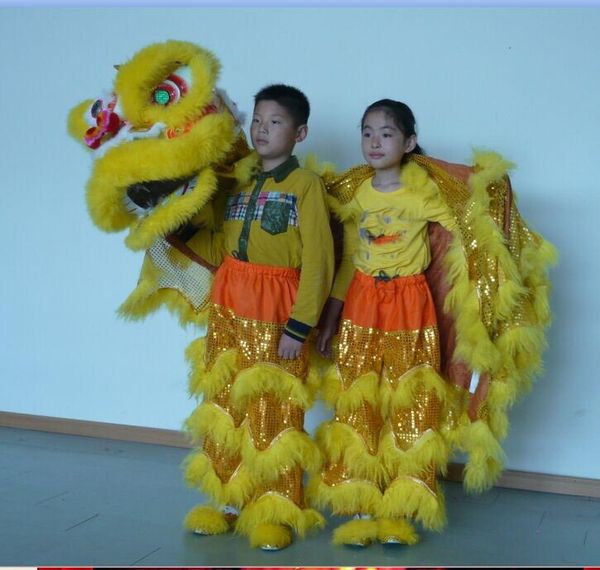 

shop decor yellow kid lion dance mascot costume theater outdoor christmas days parade wool southern theater music cinema chinese costume, Red;yellow