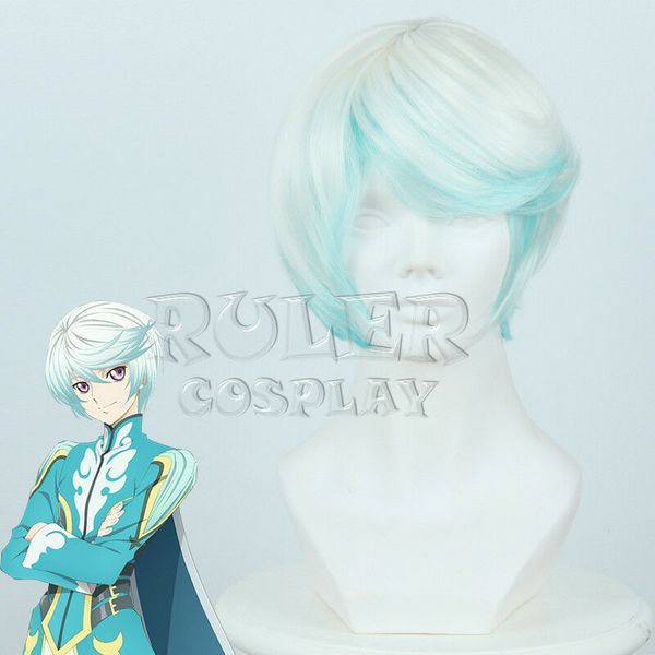 

short anime tales of zestiria mikleo white gradient blue cosplay wig, Black