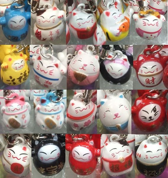 

new arrive 100 pcs various color cute maneki neko lucky cat bell mobile cell phone charm