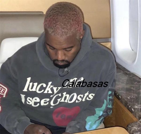 

19ss kanye west kids see ghosts sweatshirts face i see ghosts pullover skull graffiti kanye west kids see ghosts hoodie, Black