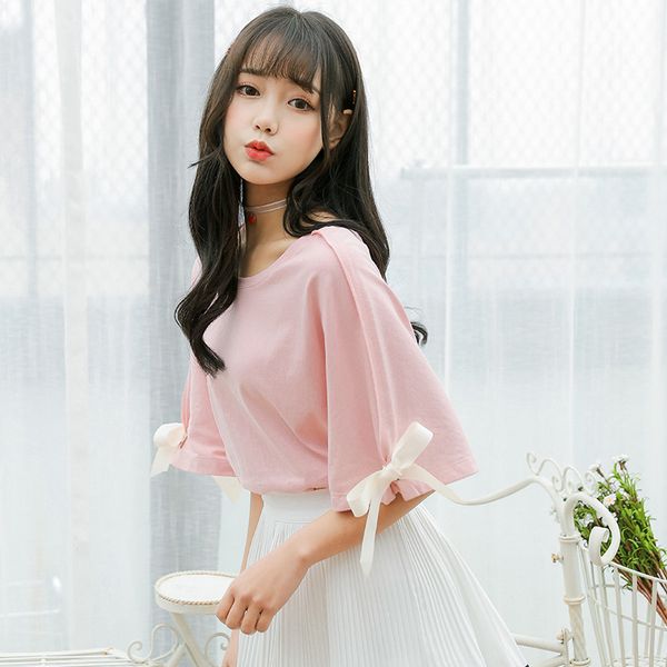 

2019 women's summer solid color t-shirt female butterfly cotton loose tee ladies clothes for women tshirt ulzzang tunic, White