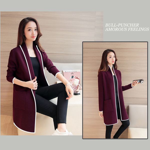 

2019 new autumn winter female korean long cardigan loose long-sleeved jacket solid color casual plus velvet women's jacket coat, Black;brown